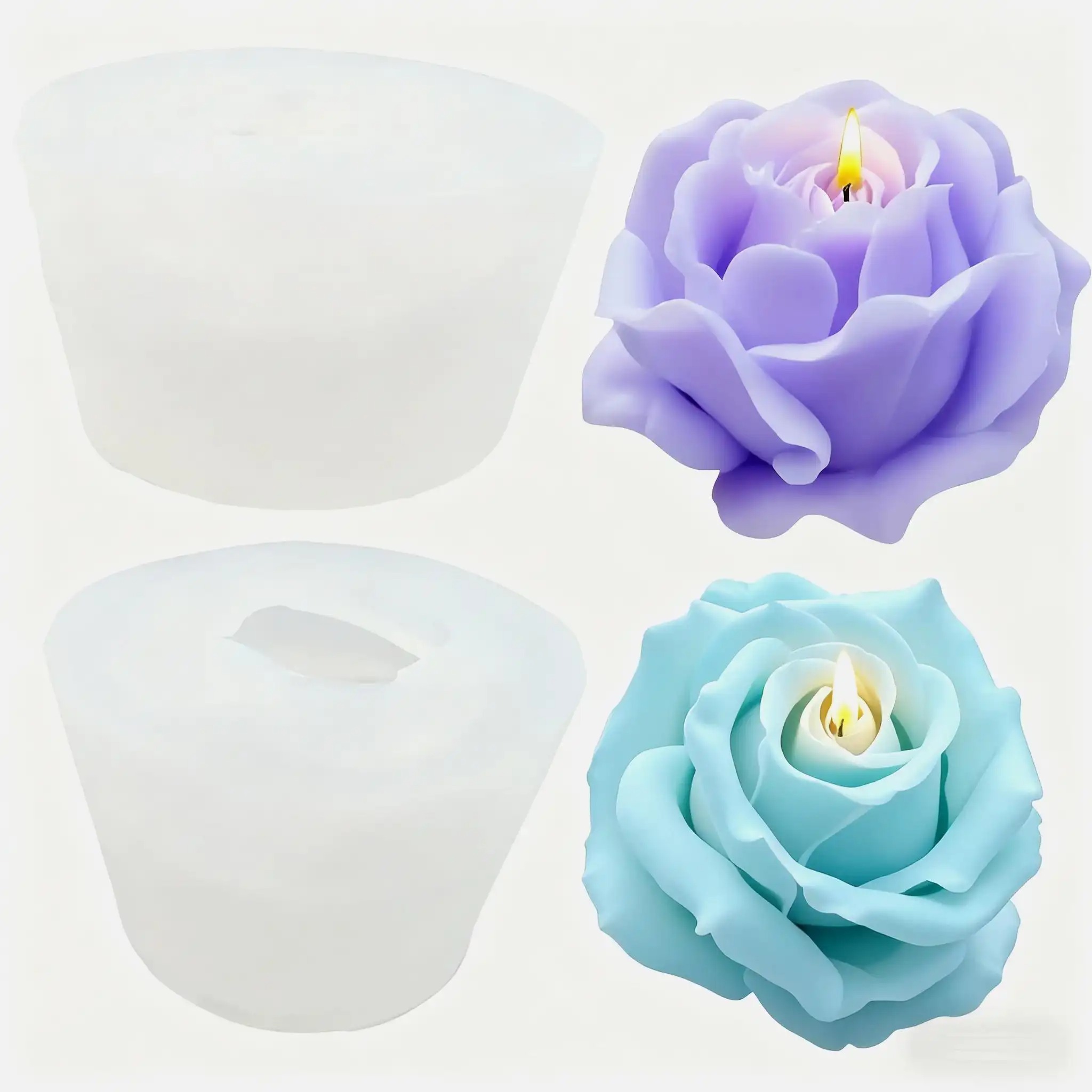 Soap Making Chemical - 2-Piece Romantic 3D Rose Silicone Candle
